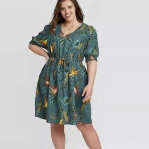 Ava & Viv Floral Print Elbow Sleeve Linen Dress